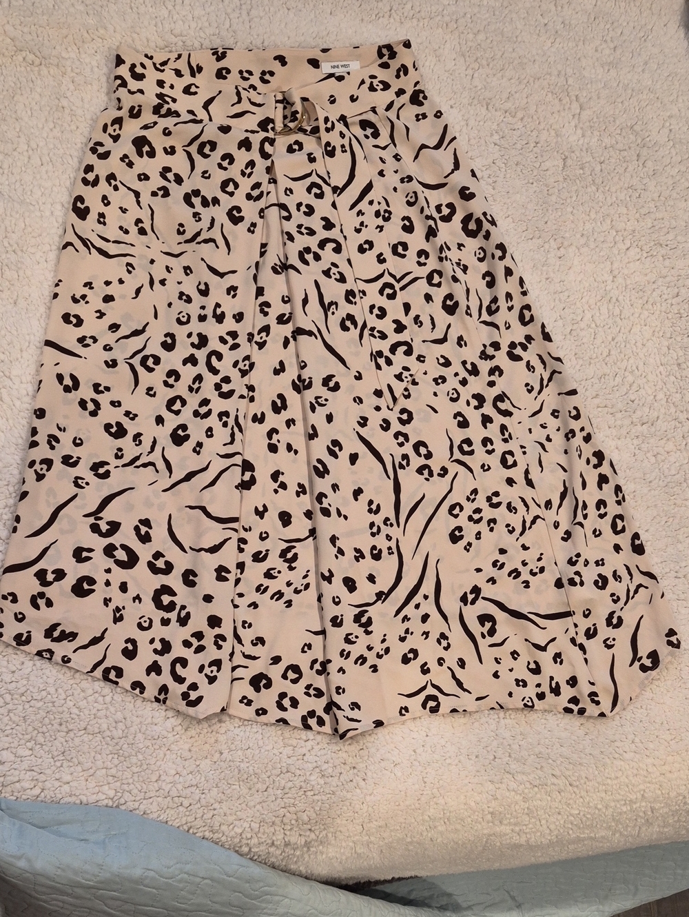Lightweight Animal Print Midi Skirt - Beige/Brown